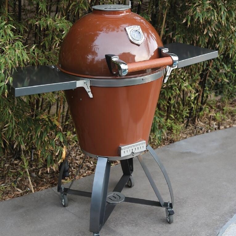 Caliber Pro Kamado Grill With Wood Handle On Anthracite Grey Cart