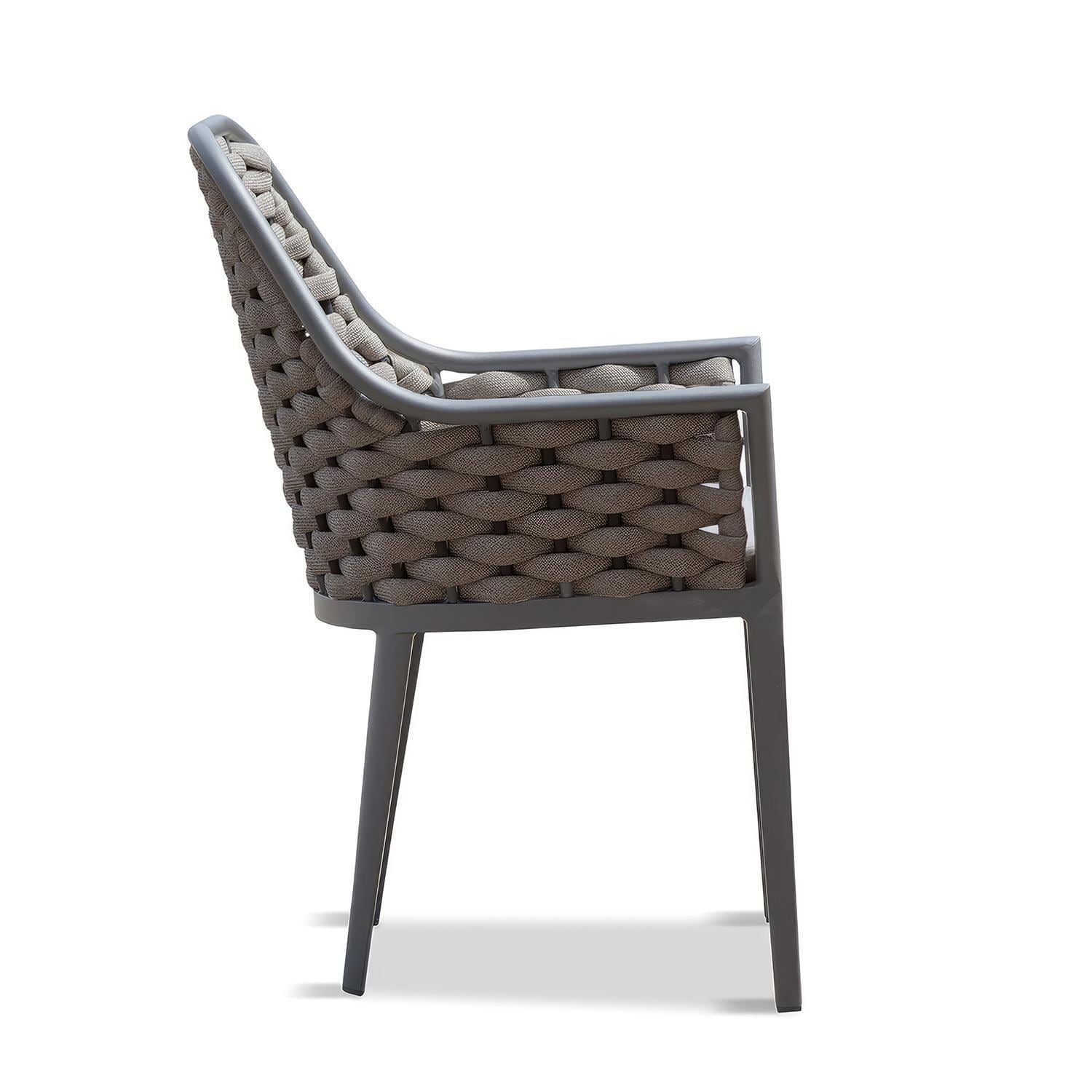 Chloe Bay Aluminum Dining Arm Chair in Slate by Lakeview - Side View - White Background thumbnail