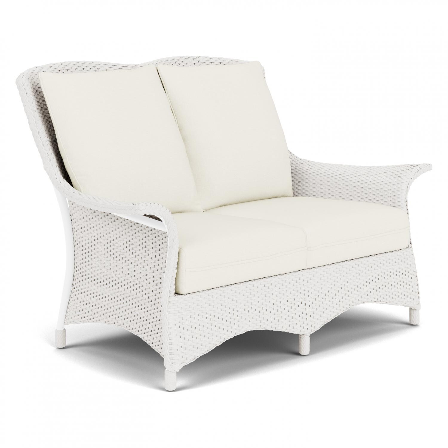 Lloyd Flanders Mandalay Loveseat in White Finish with Sailcloth Salt fabric - Angled thumbnail