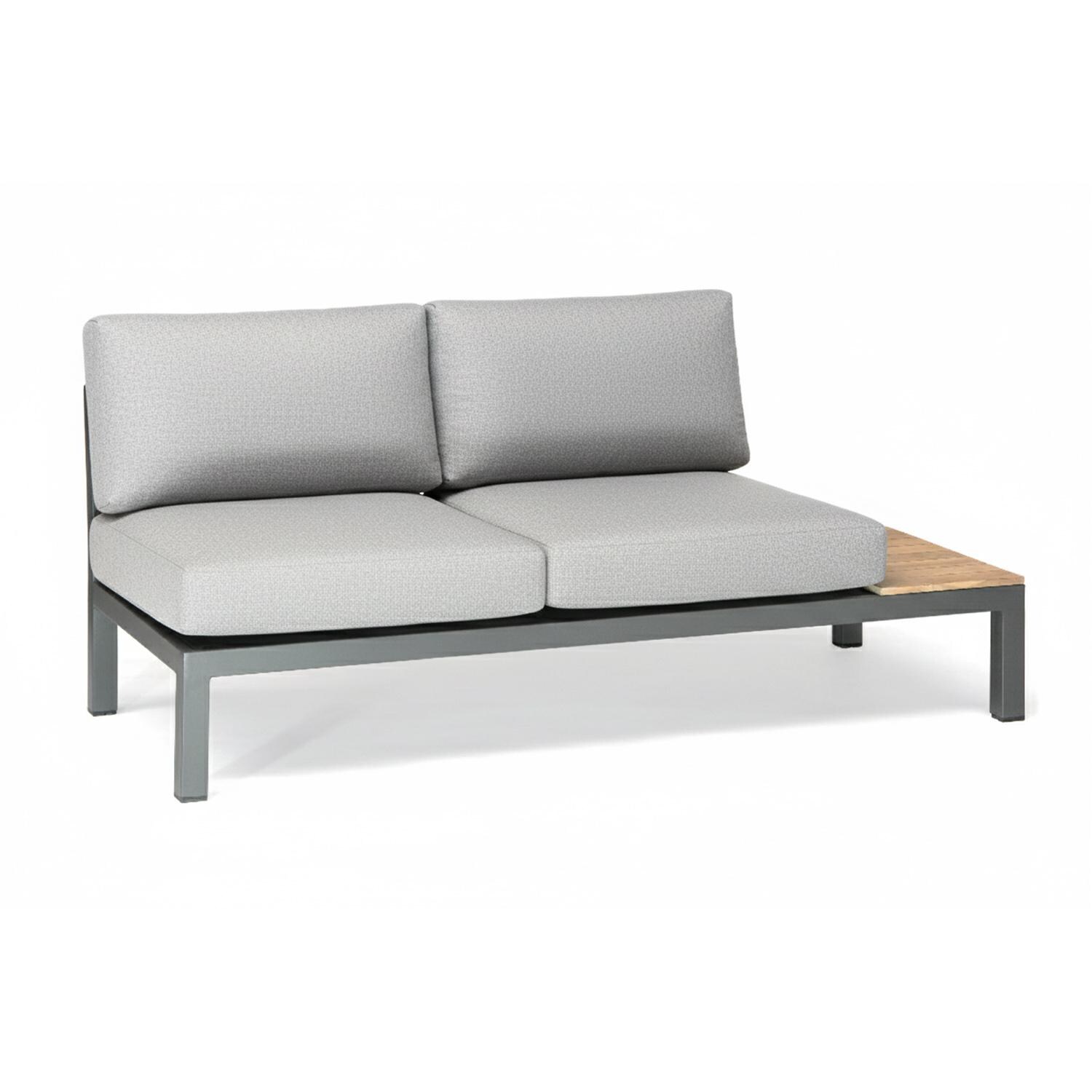 Elba 6 Pc Aluminum Seating Set w/ Teak Tabletop in Charcoal / Cast Silver - Right Table - White Background thumbnail