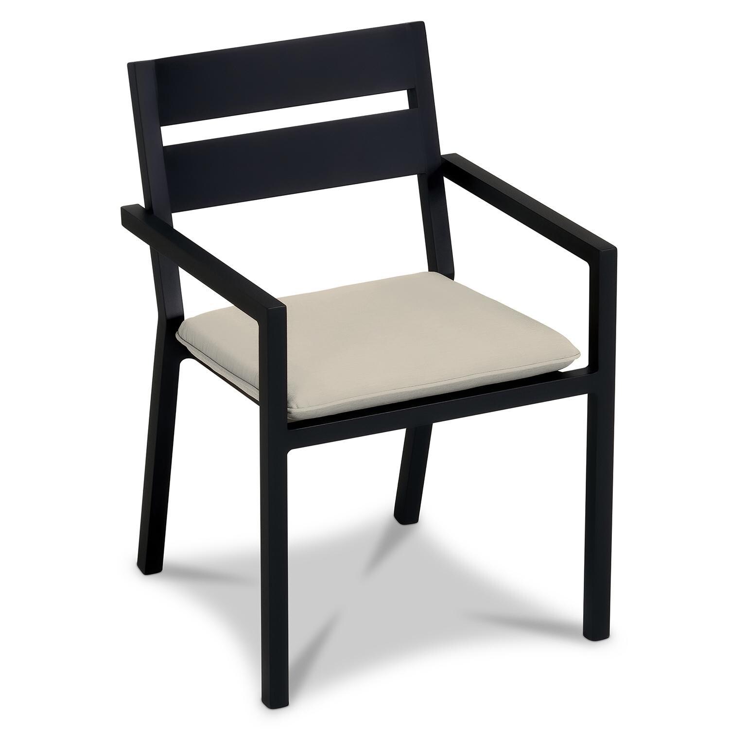 Calm Bay Aluminum Dining Arm Chair in Black/Canvas Flax by Lakeview Outdoor Designs