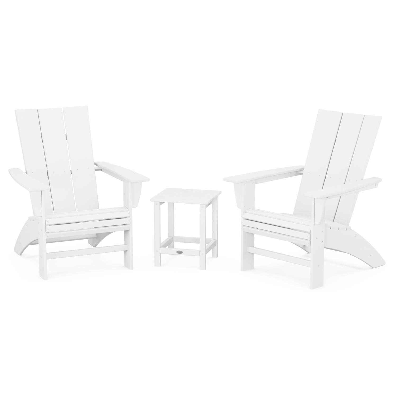 POLYWOOD Modern White 3-Piece Curveback Adirondack Set w/ Long Island 18-Inch Side Table thumbnail