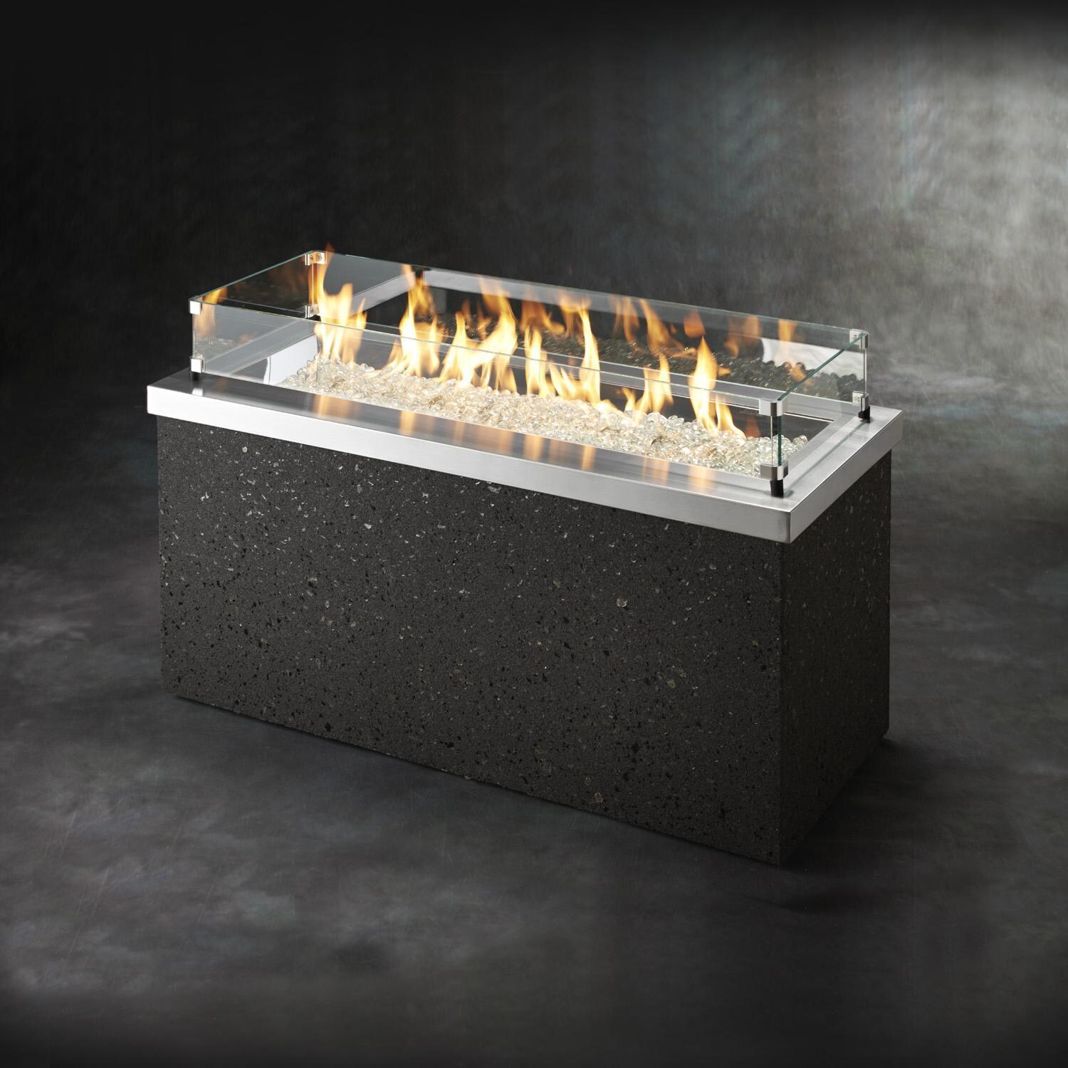 Key Largo 54 Inch Direct Spark Ignition Rectangular Stucco Propane Fire Pit Table in Stainless Steel By The Outdoor GreatRoom Company - No Flame - Lifestyle thumbnail