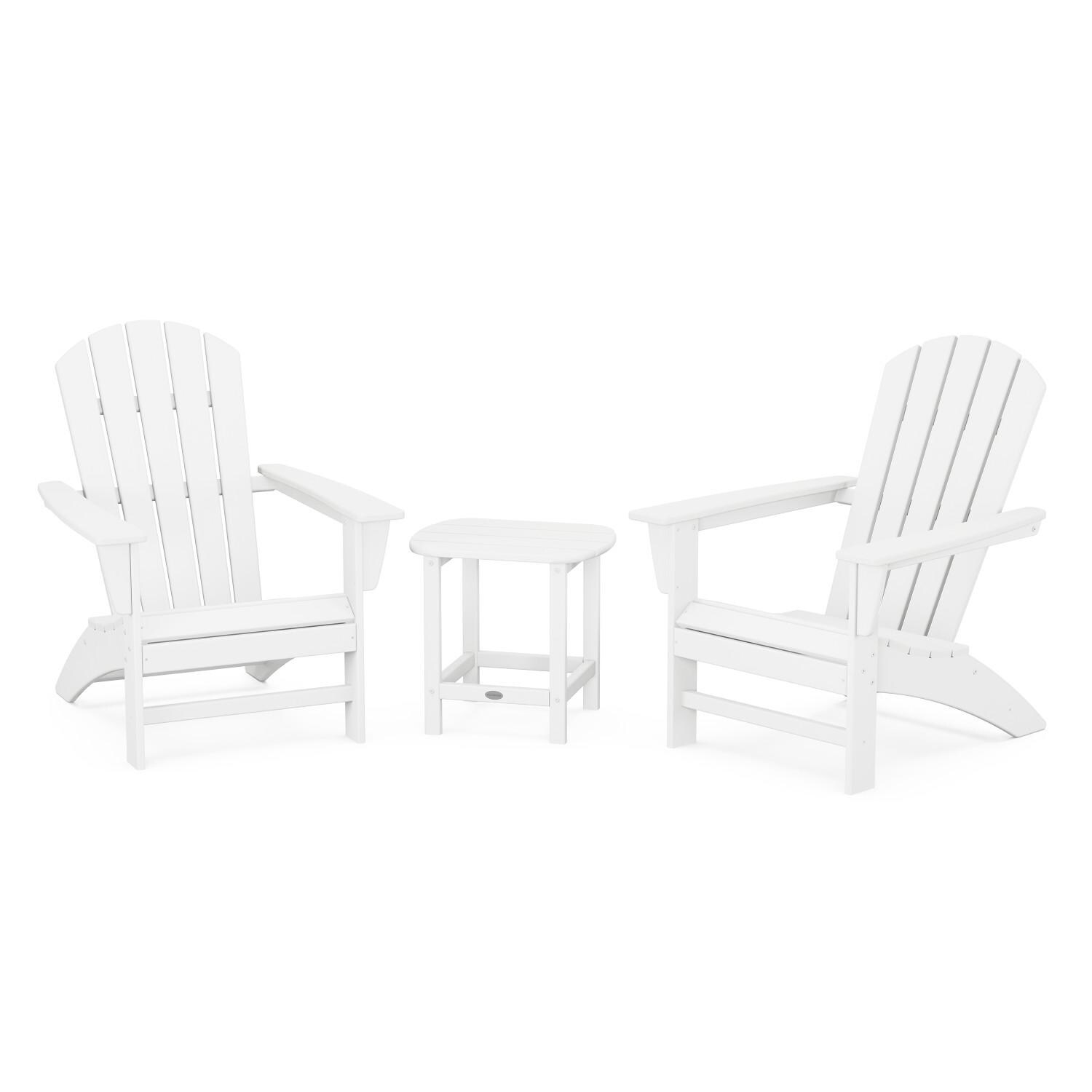 Nautical 3 Pc Recycled Plastic Seating Set w/ South Beach End Table in White by POLYWOOD