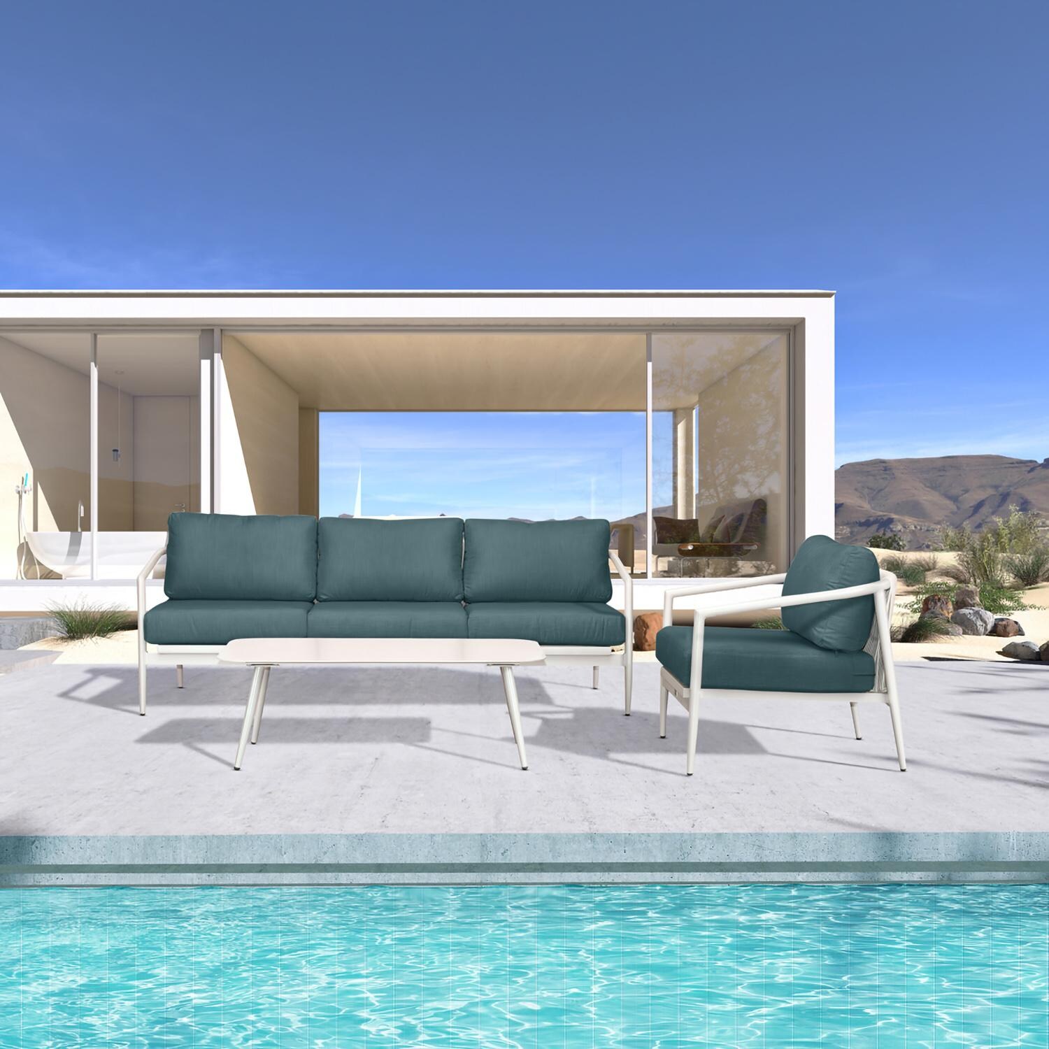 Lakeview Midnight Cove 3 Pc Aluminum Sofa Seating Set in Urban Stone/Carrera/Cast Lagoon - Lifestyle thumbnail