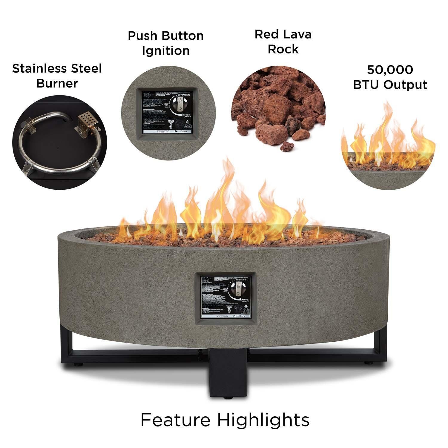 Harborwood 40 Inch Round Powder Coated Steel Propane Fire Bowl in Glacier Gray by Lakeview Outdoor Designs - Features thumbnail