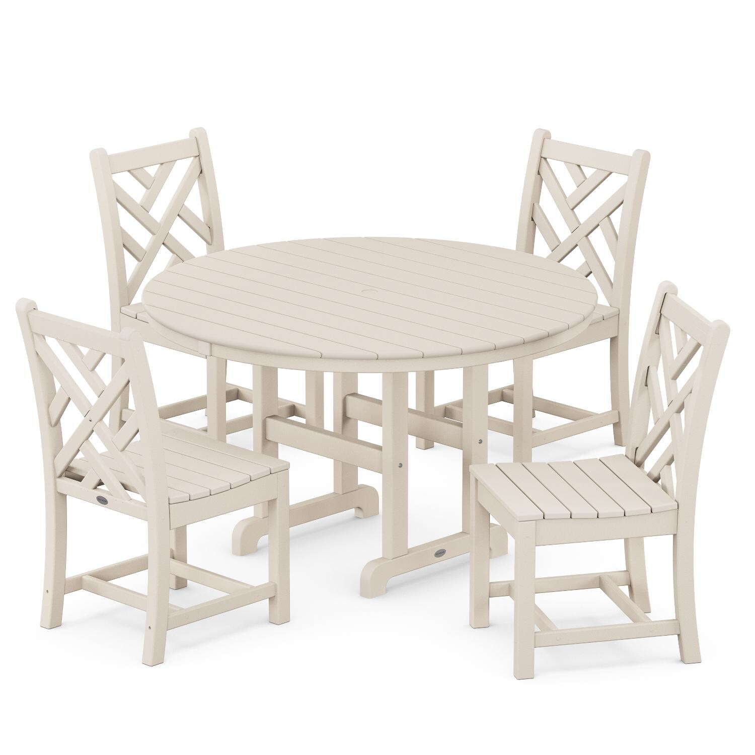 POLYWOOD 5-Piece Sand Chippendale Round Side Chair Dining Set thumbnail