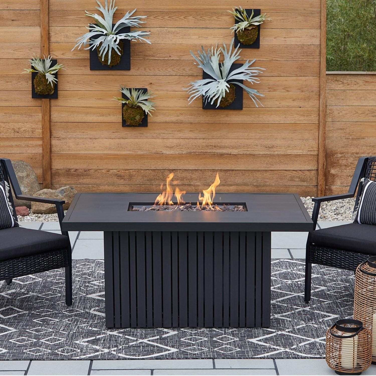 Westlook 52 Inch Rectangular Propane Fire Pit Table in Black Coral by Lakeview - Close View - Lifestyle thumbnail