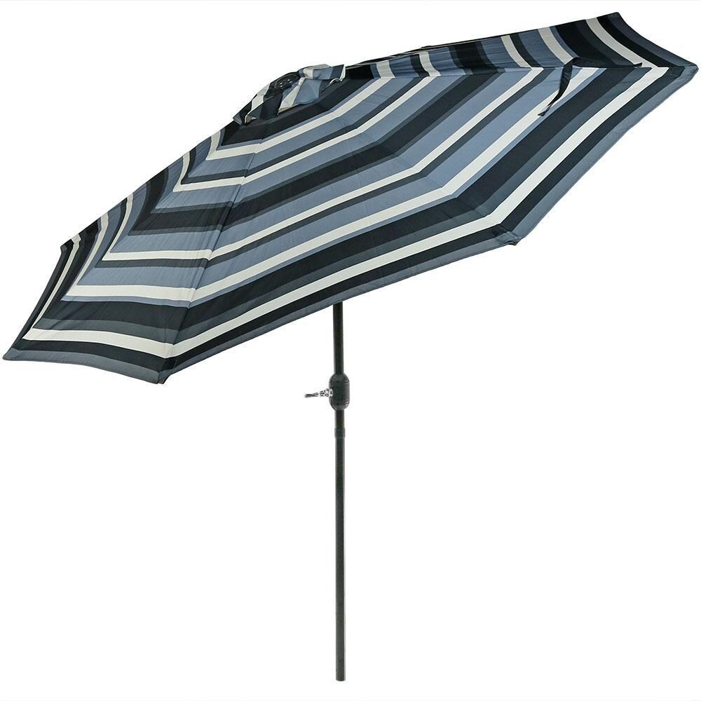 Ultimate Patio 9 Ft. Octagonal Aluminum Patio Market Umbrella W/ Crank & Tilt - Black Frame & Catalina Beach Stripe Polyester Canopy thumbnail