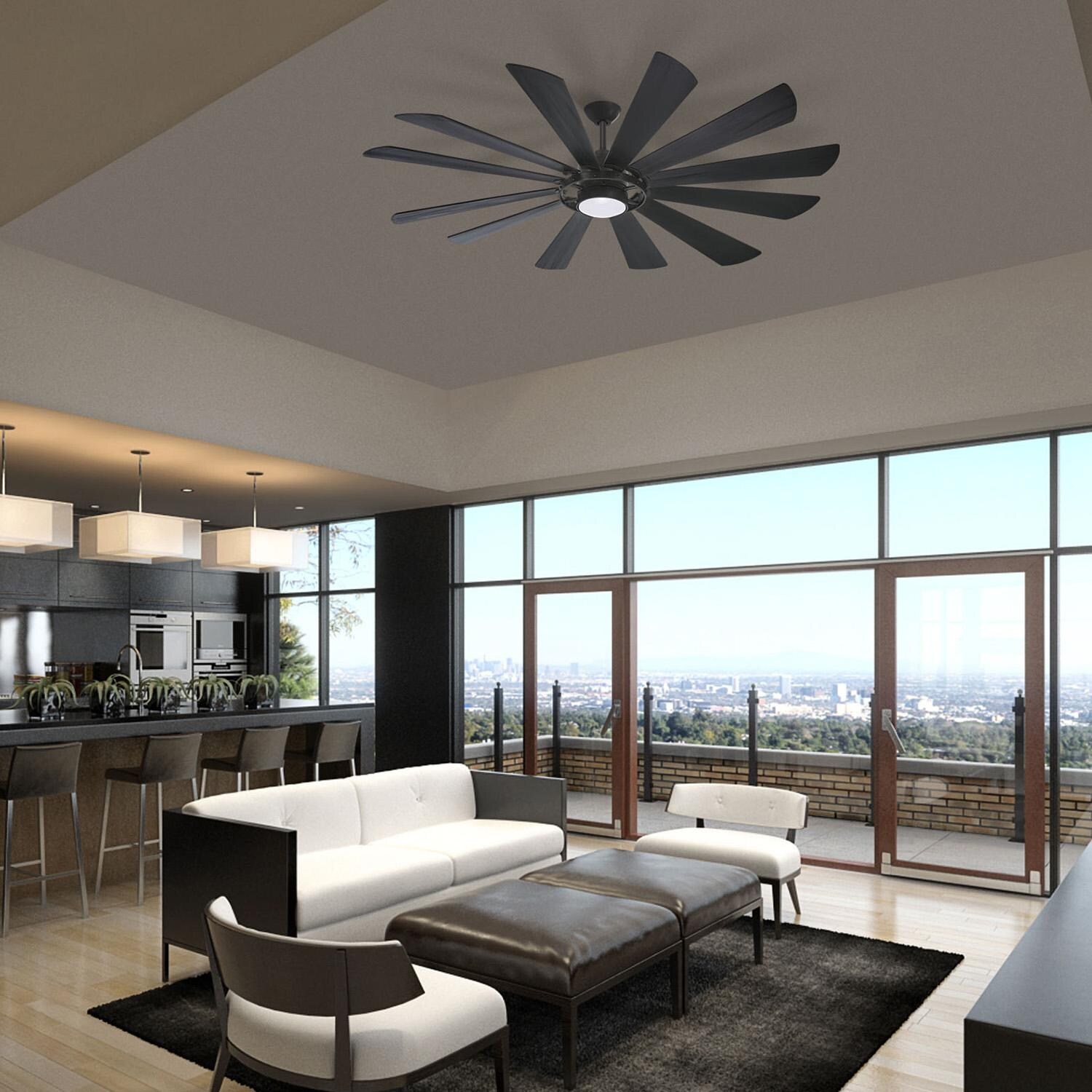 Minka-Aire F870L-TCL Windmolen 65-Inch 12-Blade LED Ceiling Fan in Textured Coal Finish w/ Coal Ashwood Blades & Etched Lens - Lifestyle thumbnail