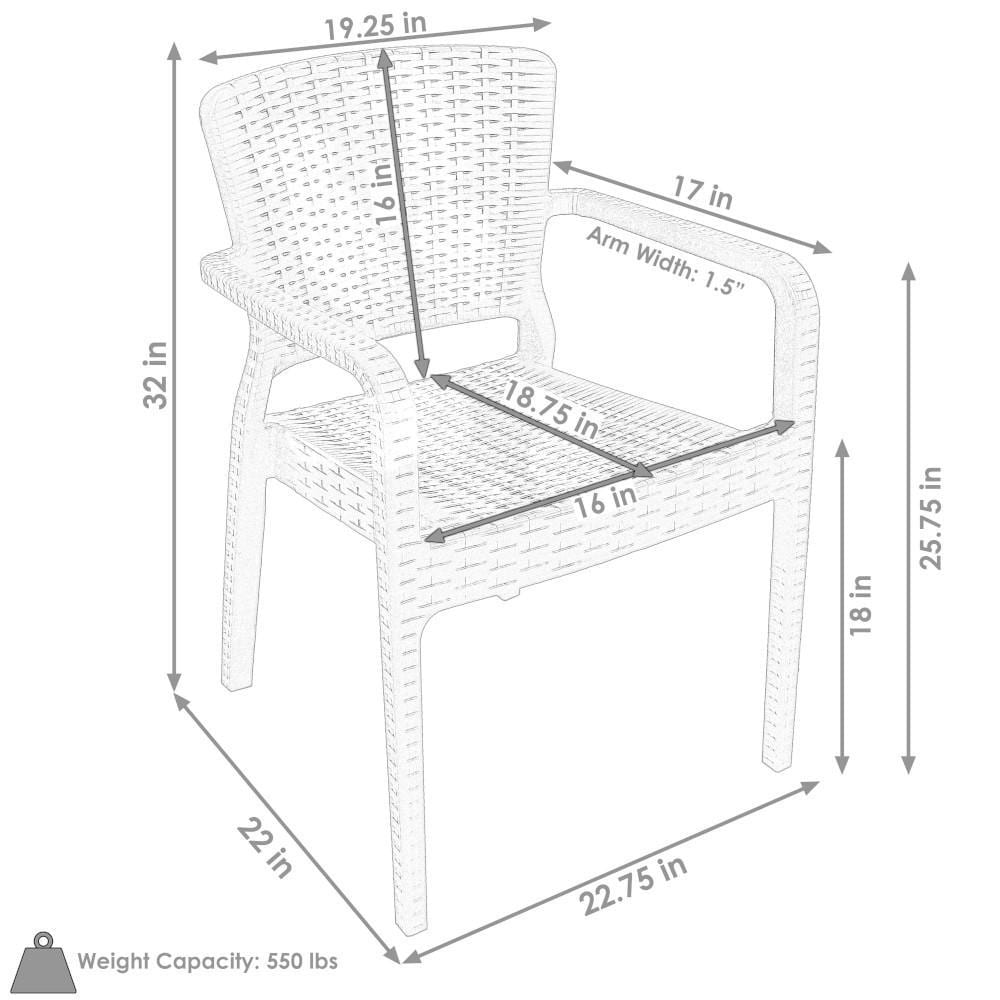 Ultimate Patio Black Plastic Stackable Arm Chair - Dimensions thumbnail