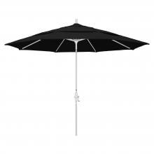 California Umbrella 11 Ft. Octagonal Aluminum Collar Tilt Patio Umbrella W/ Crank Lift & Aluminum Ribs - Matted White Frame / Olefin Black Canopy