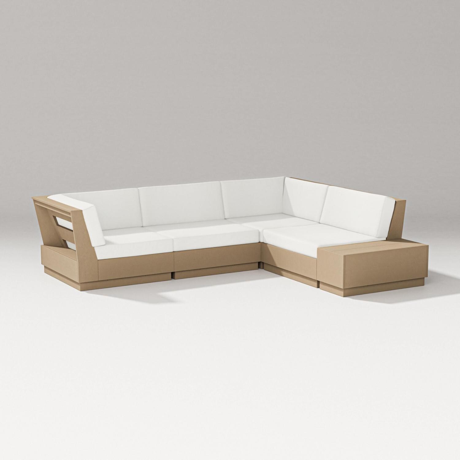 Elevate 5 Pc Recycled Plastic Corner Sectional Seating Set in Vintage Sahara/Natural Linen By PW Designer Series