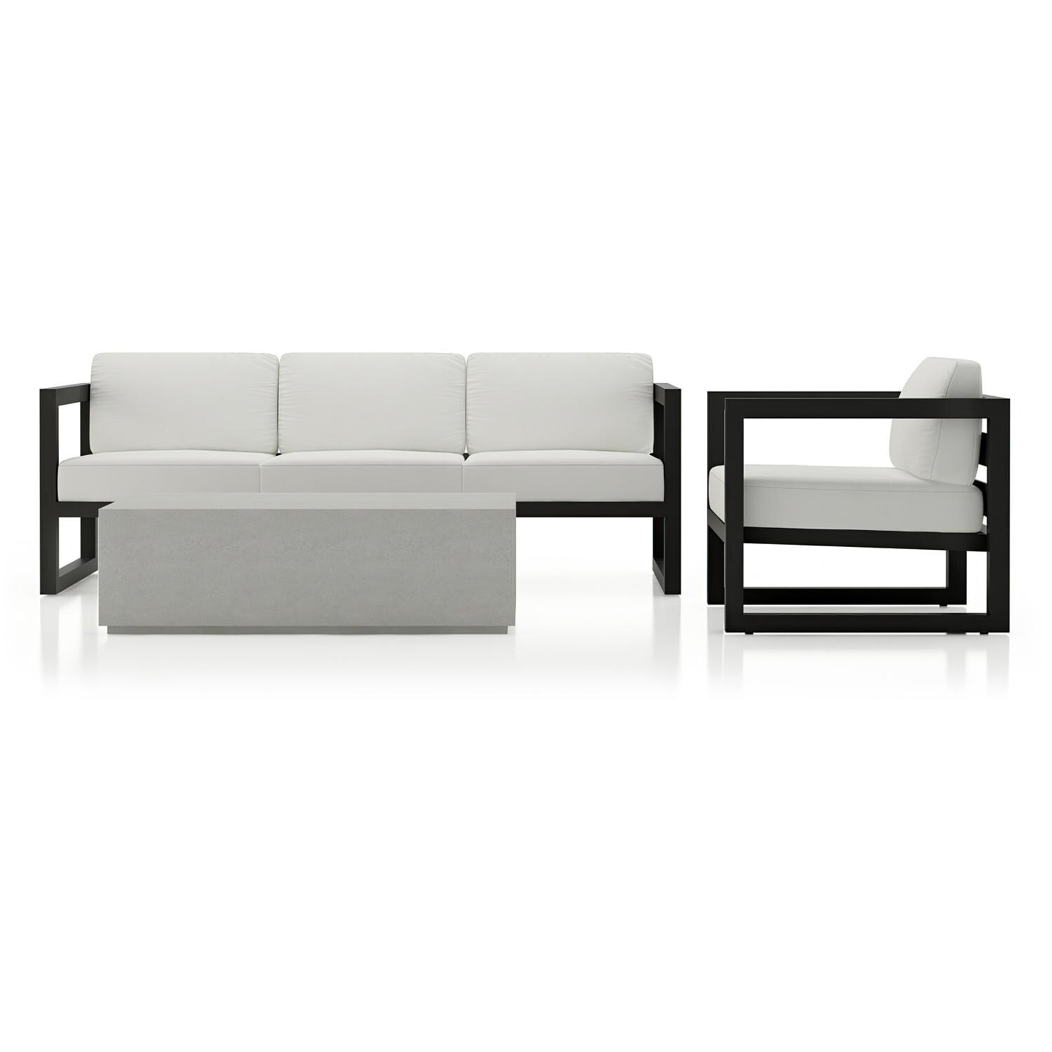 Lakeview MSTYMAS-BK-3SS-CN Misty Cove 3 Pc Aluminum Seating Set in Black w/Mason Coffee Table & Canvas Natural Cushions by Lakeview Outdoor Designs - Set - White Background thumbnail