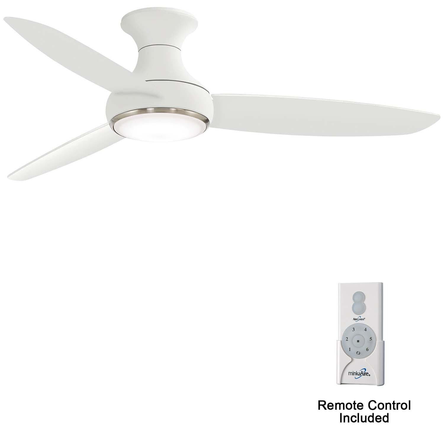 Minka-Aire F467L-WH Concept III 54-Inch 3-Blade LED Smart Ceiling Fan in White Finish W/ White Blades W/ Etched Opal Glass - Remote Included thumbnail