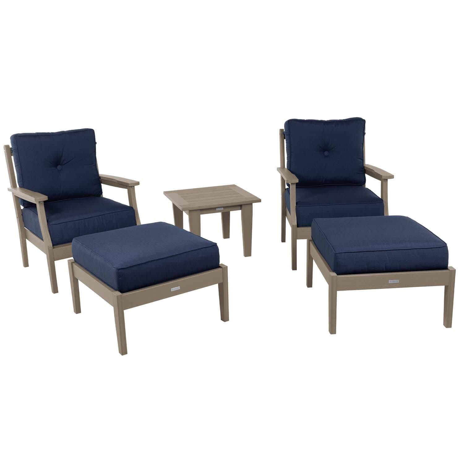 Blushing Bay 5 Pc Recycled Plastic Seating Set in Spectrum Indigo/Woodland Brown by Lakeview Outdoor Designs - Front View - White Background thumbnail