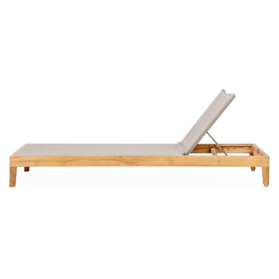 Teak + Table Monday Teak Patio Chaise Lounge W/Grey Sling - Side Up - White Background thumbnail
