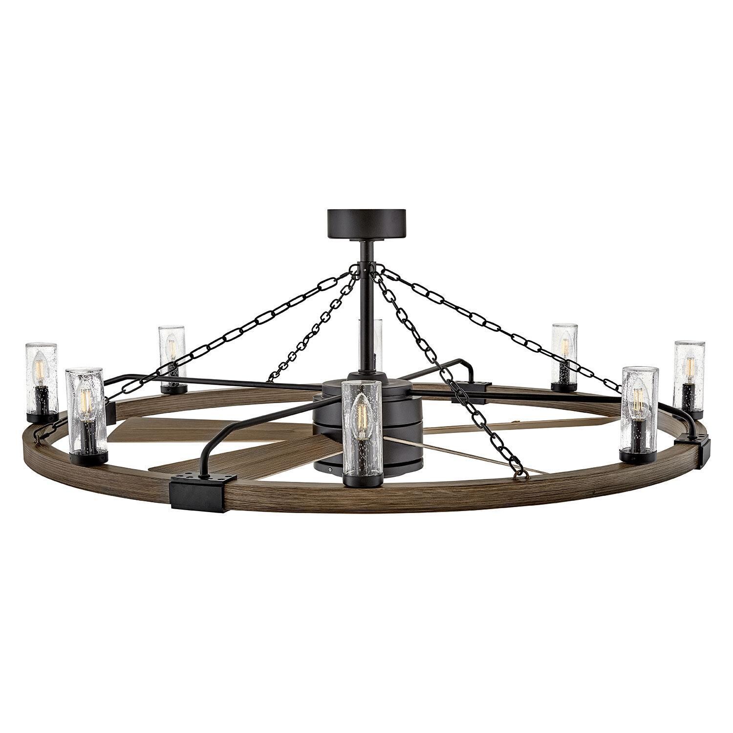 Hinkley Lighting 906144FMB-LWD Sawyer 52-in Indoor / Outdoor Smart Fandelier w/ 44-in Fan & LED Lighting - Matte Black - Eye Level View - White Background thumbnail