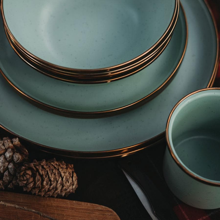 Barebones Living BND-1340 Enamel Dining Set - 16pc - Mint - Stacked Plates thumbnail