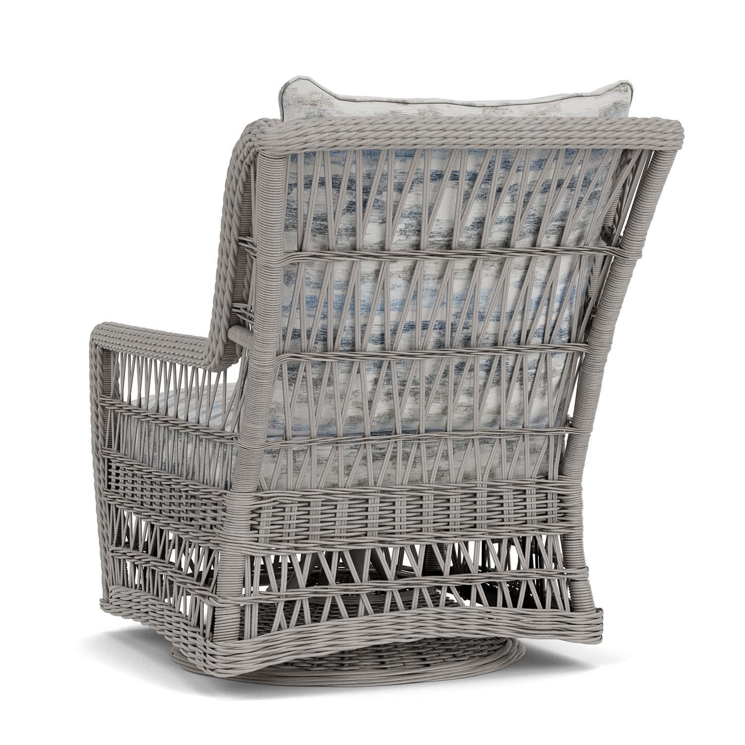 Lloyd Flanders Mackinac High Back Swivel Glider Lounge Chair in Putty Finish with Stratosphere Cloud Fabric - Rear Left thumbnail