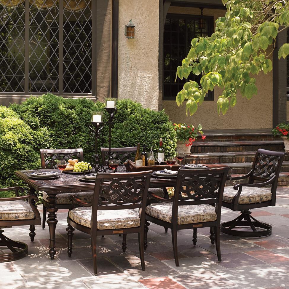 Black Sands 7 Piece Wicker Patio Dining Set W/ Sunbrella Fabric By