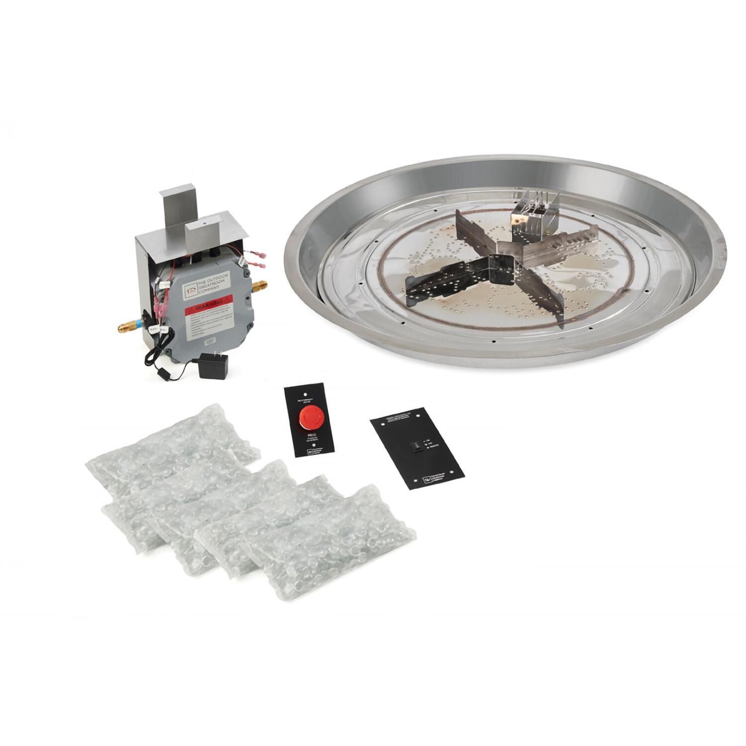 The Outdoor GreatRoom Company CFP30DSILP Crystal Fire Plus 32 Inch Drop-In Round 105,000 BTU Propane Fire Pit Burner Kit w/ Direct Spark Ignition - Stainless Steel - Commercial Package - White Background thumbnail