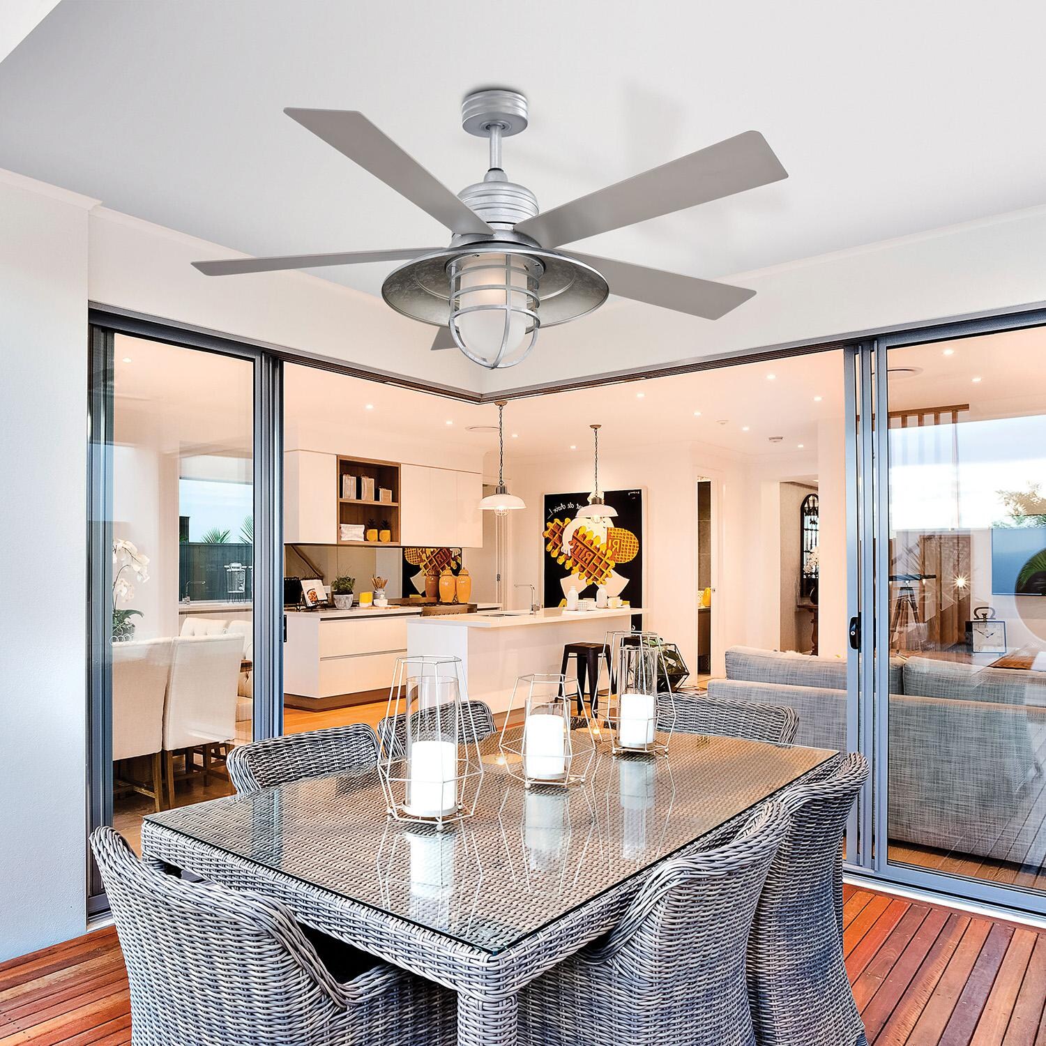 Minka-Aire F582L-GL Rainman 54-Inch 5-Blade LED Ceiling Fan in Galvanized Finish w/ Silver Blades & Acid Etched Glass thumbnail