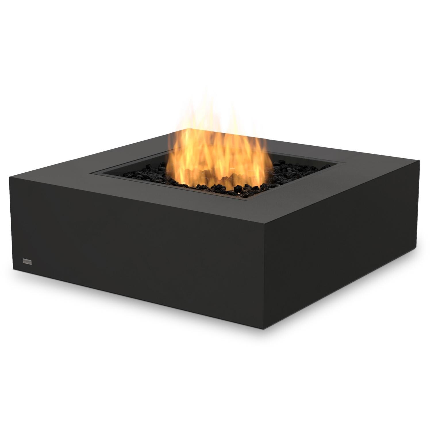 EcoSmart Fire ESF.O.BAS.40.GH Base 40 Inch Stainless Steel Burner Square Concrete Ethanol Fire Pit Table in Black Graphite - Large Flame - White Background thumbnail
