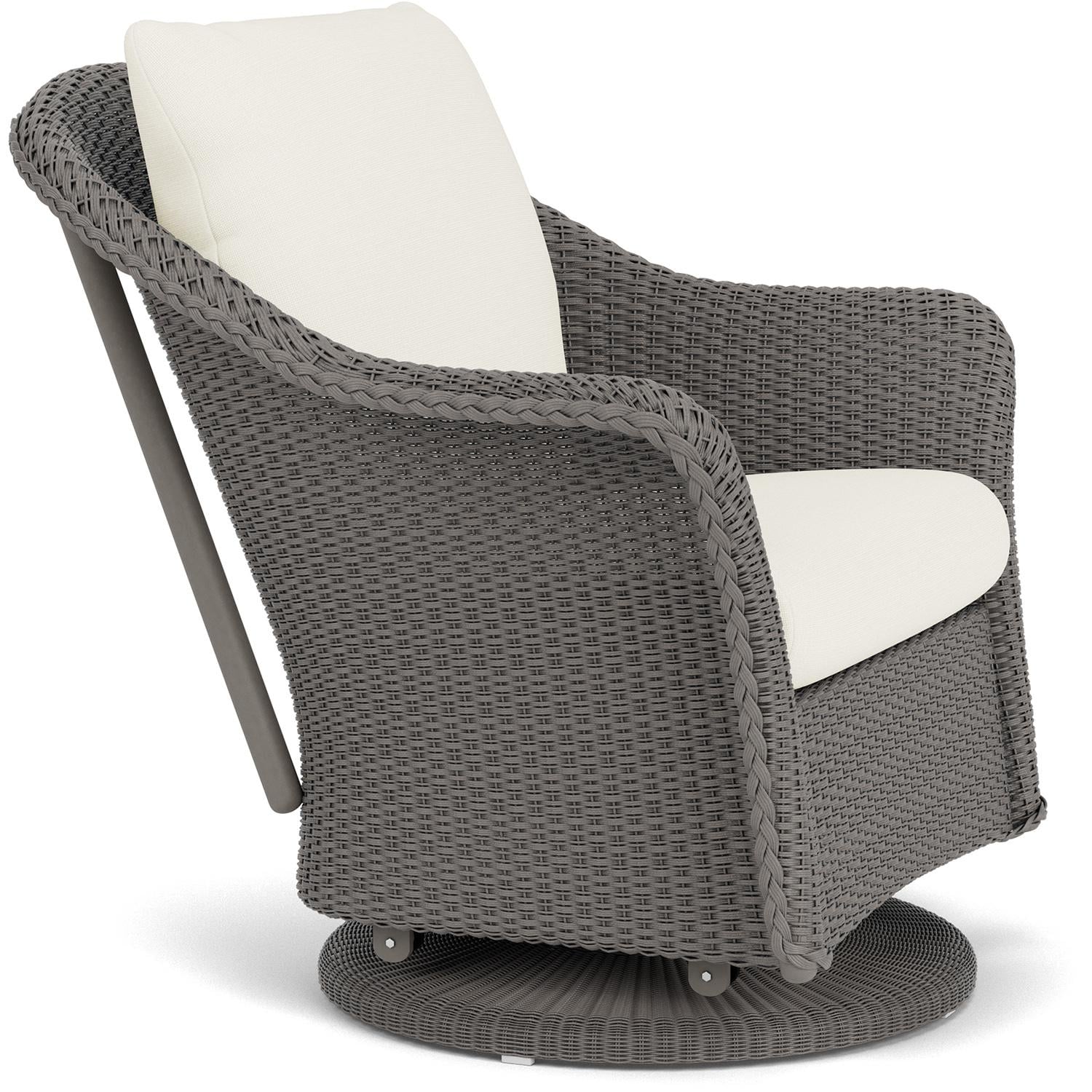 Lloyd Flanders Weekend Retreat Swivel Glider Lounge Chair in Pewter Finish W/ Sailcloth Salt Fabric - Angled thumbnail