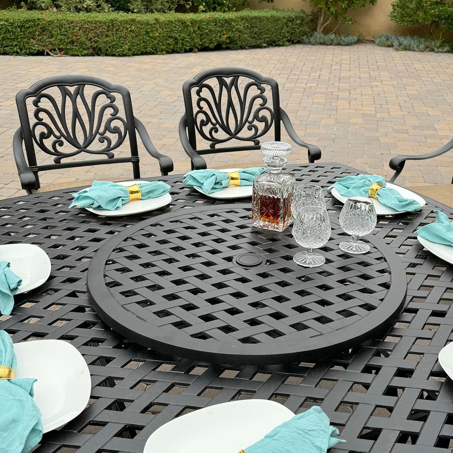 Elisabeth 10 Pc Cast Aluminum Dining Set w/ Series 30 Table & Lazy Susan in Antique Bronze by Darlee - Lazy Susan - Detail thumbnail