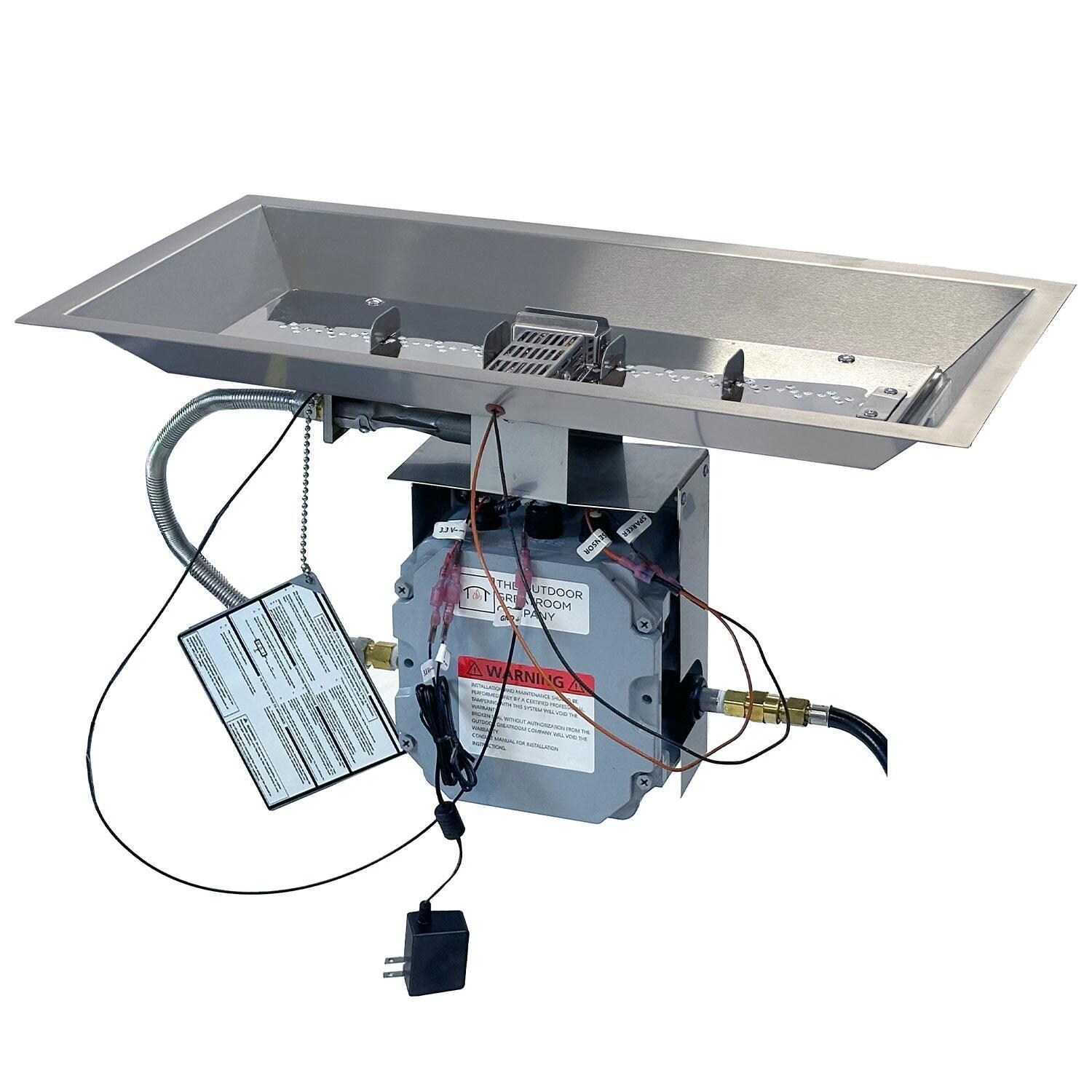 The Outdoor GreatRoom Company Crystal Fire Plus 24 X 12 Linear Electronic Ignition Propane Gas Fire Pit Burner Kit - CFP1224DSILP-B