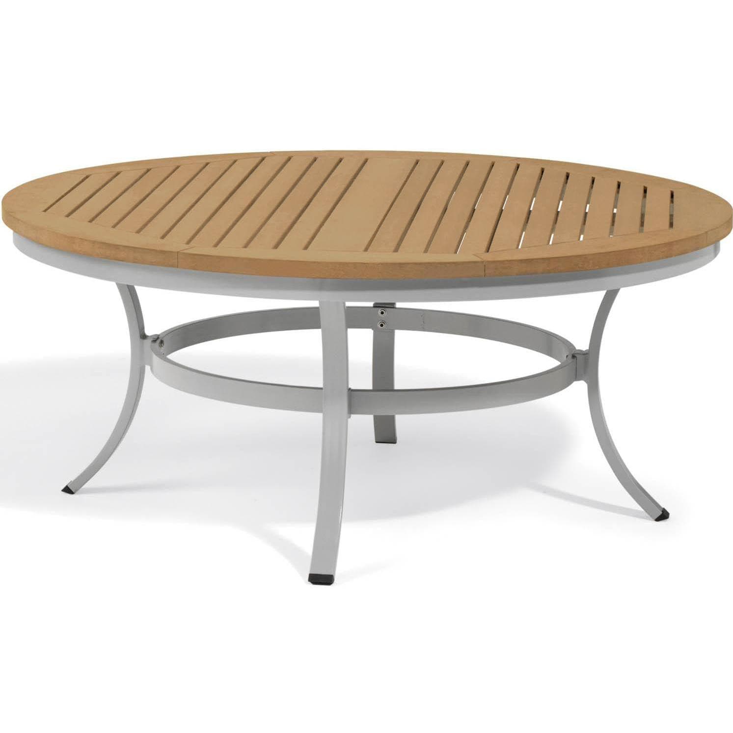 Travira 47-Inch Round Aluminum Chat Table W/ Natural Tekwood Top  thumbnail