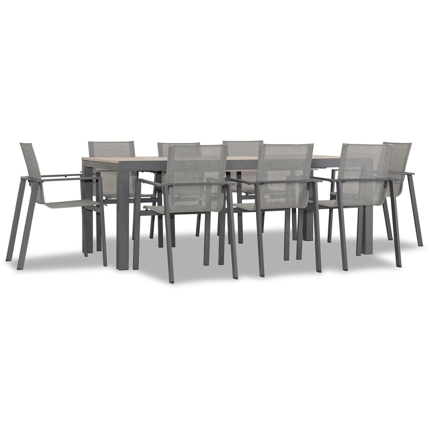 Spring Bay 9 Piece Extendable Dining Set in Slate/Barnwood - Angled View - White Background thumbnail