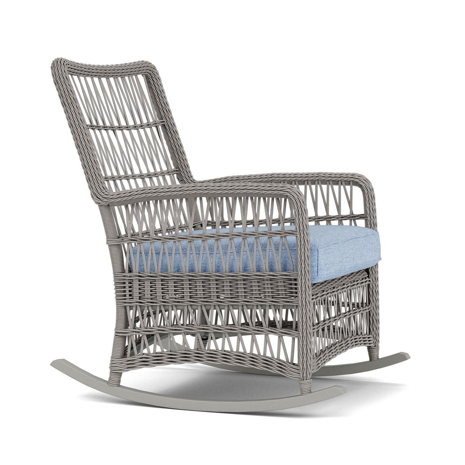 Lloyd Flanders Mackinac High Back Porch Rocker in Putty Finish with Demo Skyway fabric - Right Side thumbnail