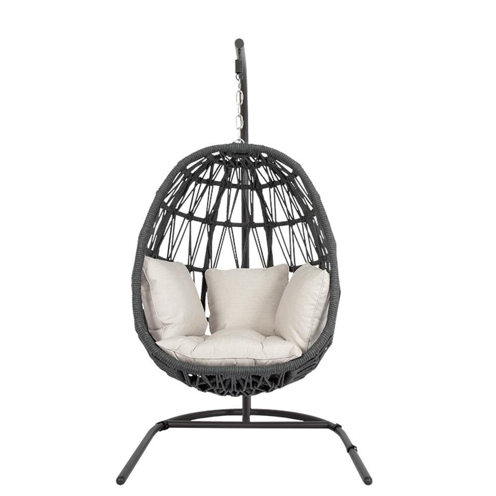 Sunset West - 4101-HC-57005 - Milano Olefin Rope Hanging Patio Club Chair On Stand W/ Sunbrella Echo Ash Cushions - Front View thumbnail