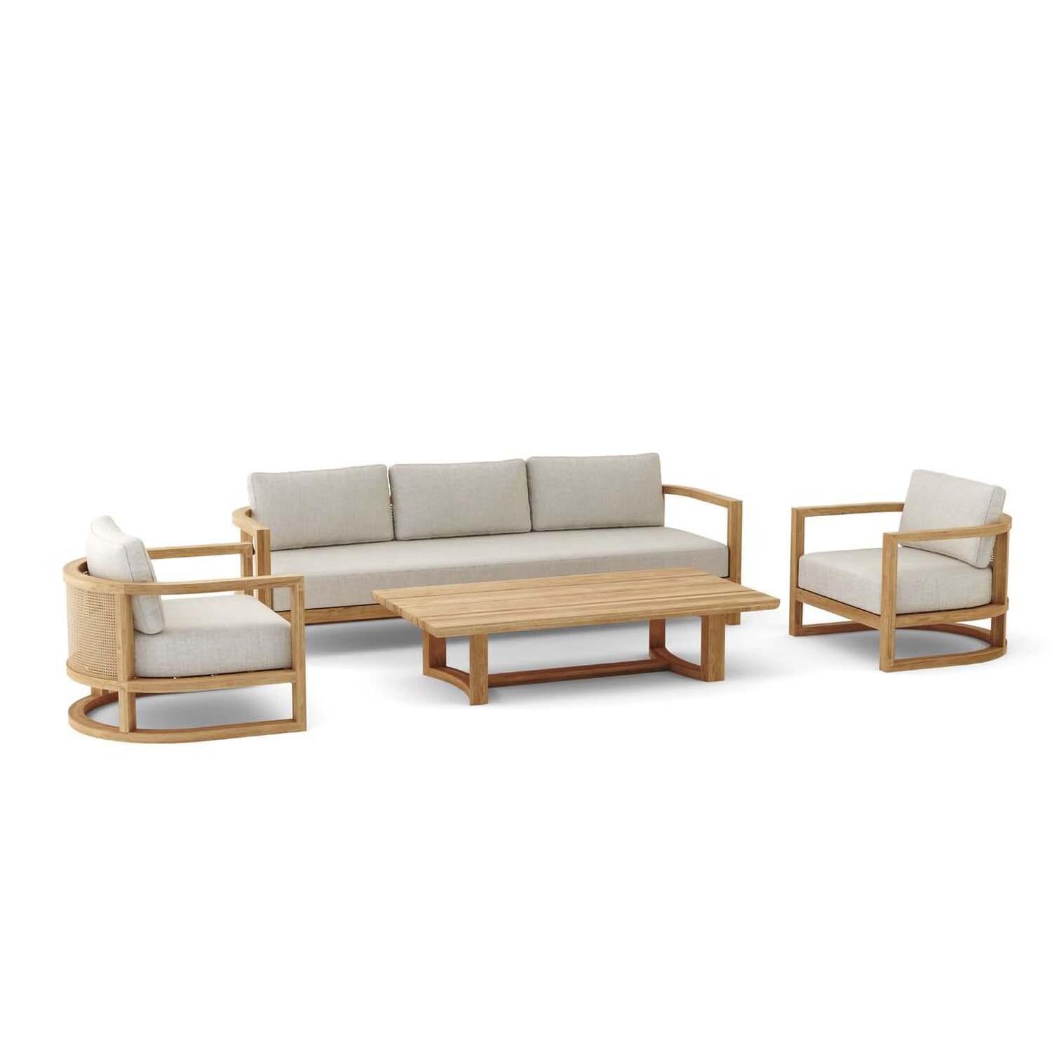 Carondelet 4 Pc Teak Seating Set in Linen Natural by Lakeview Outdoor Designs - White Background thumbnail
