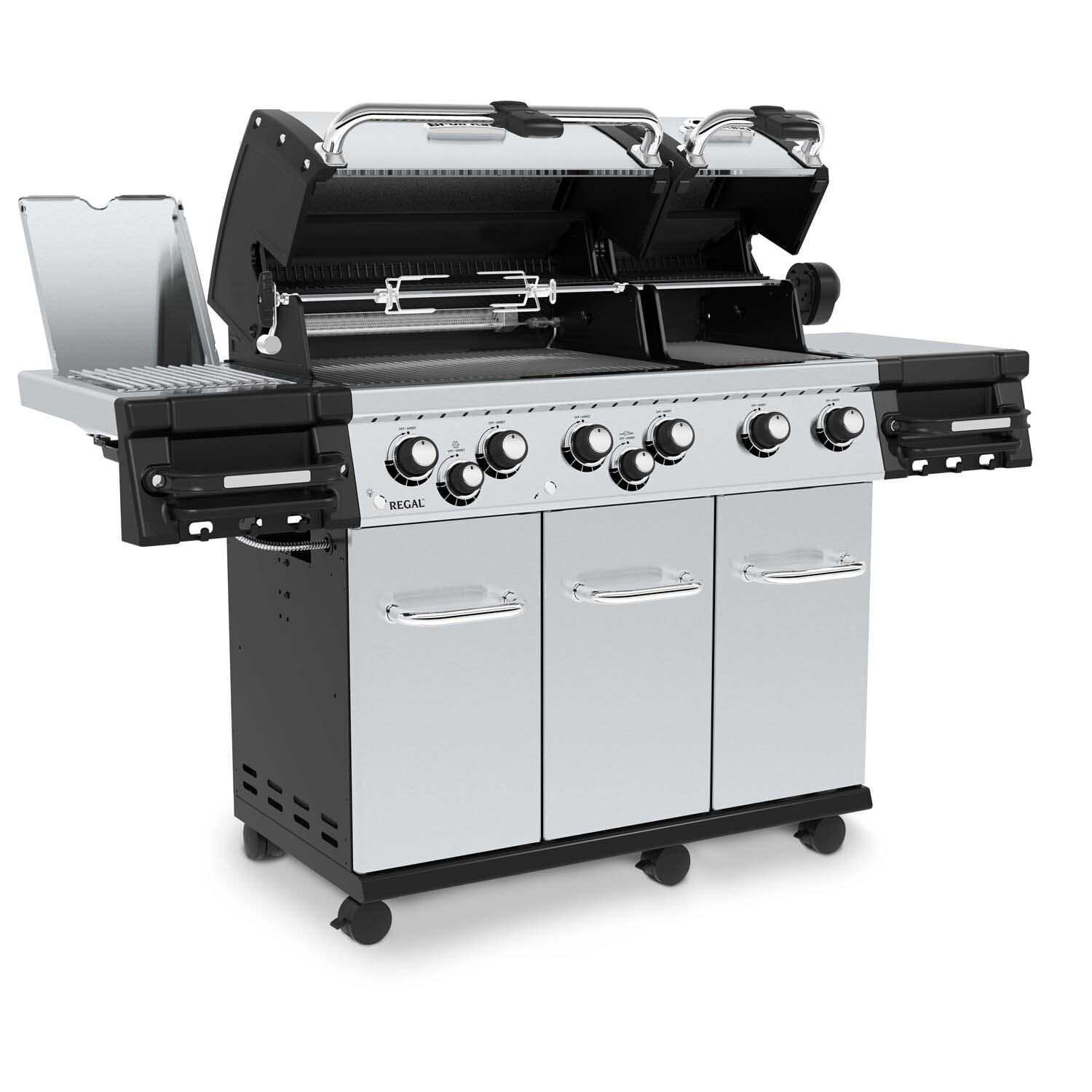 Broil King 957944 Regal S 690 PRO IR 38-Inch Propane Grill - Angled Right Hood Open - White Background thumbnail