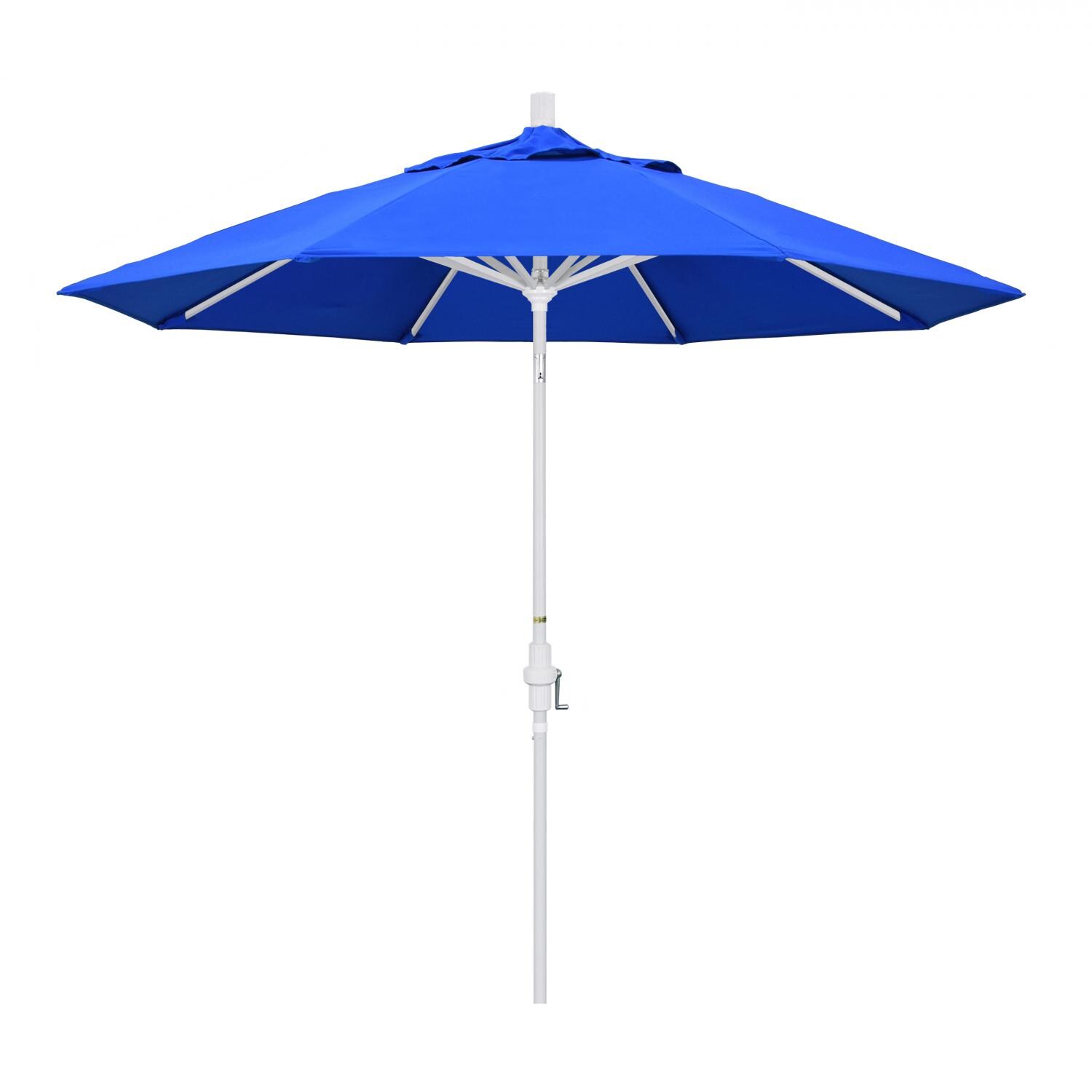 California Umbrella 9 Ft Octagonal Aluminum Collar Tilt Patio Umbrella W/ Crank Lift & Aluminum Ribs - Matted White Frame / Sunbrella Canvas Pacific Blue Canopy thumbnail