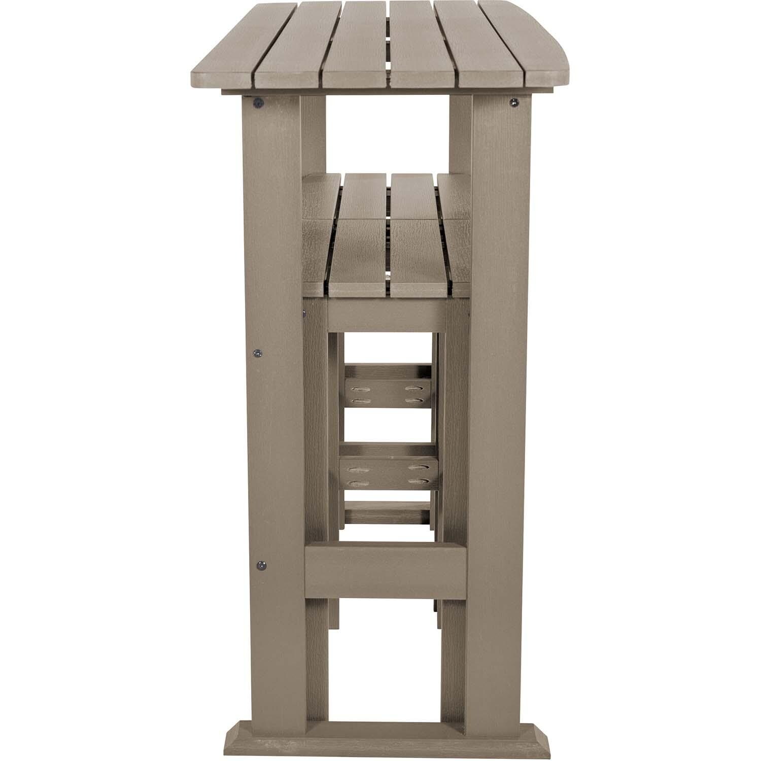 Hart Lane 3 Pc Recycled Plastic Bar Height Dining Set in Woodland Brown By Lakeview Outdoor Designs - Stools Stored - White Background thumbnail