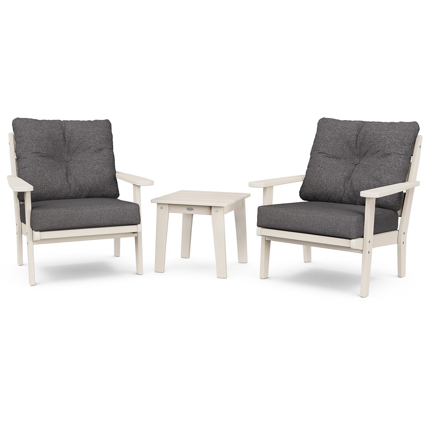 POLYWOOD PWS518-2-SA145986 Lakeside 3-Piece Deep Seating Chair Set - Sand / Ash Charcoal thumbnail