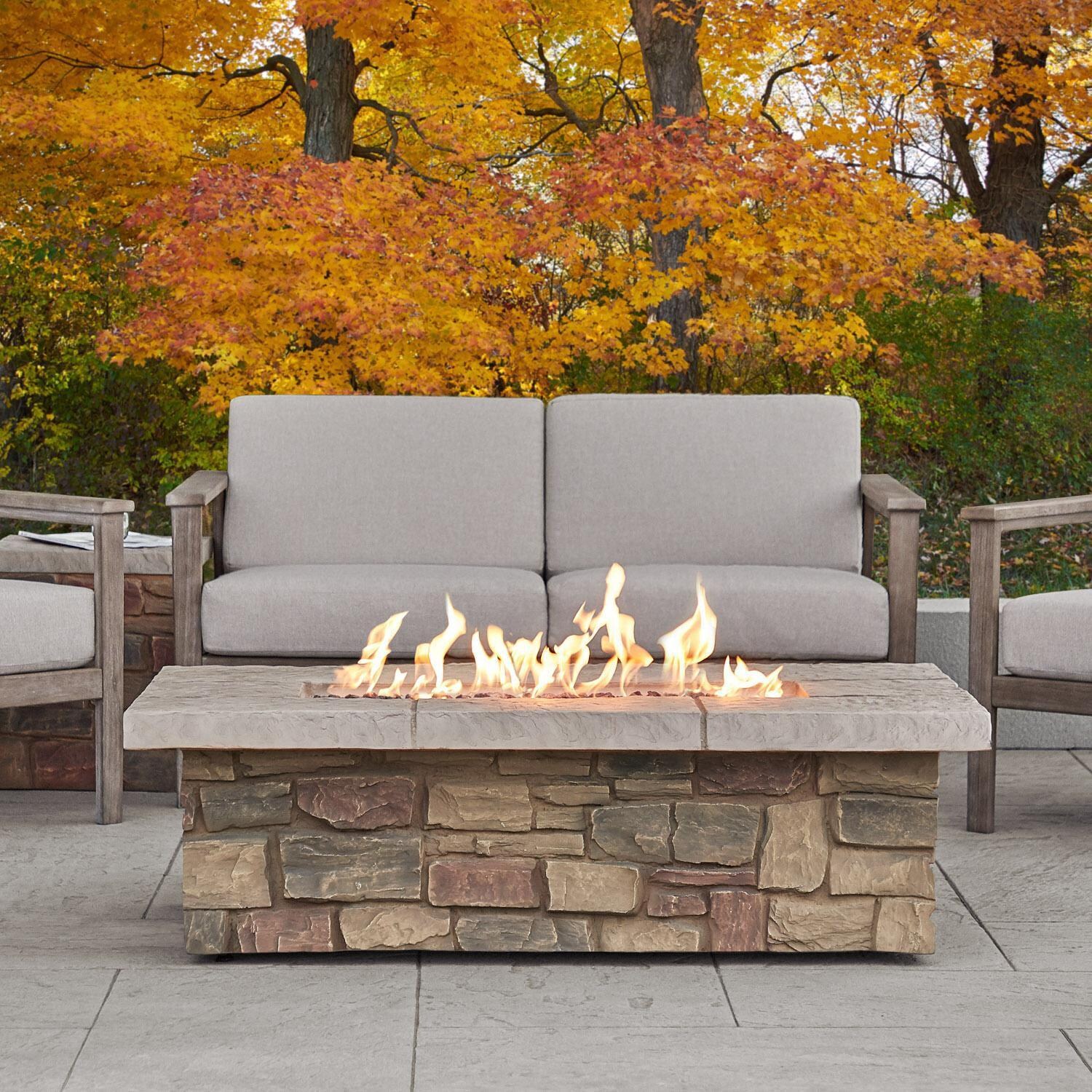 Lakeview Outdoor Designs Baywood SC-C11812LP-BF Rectangular Fire Table with Faux Stone Finish - Lifestyle thumbnail