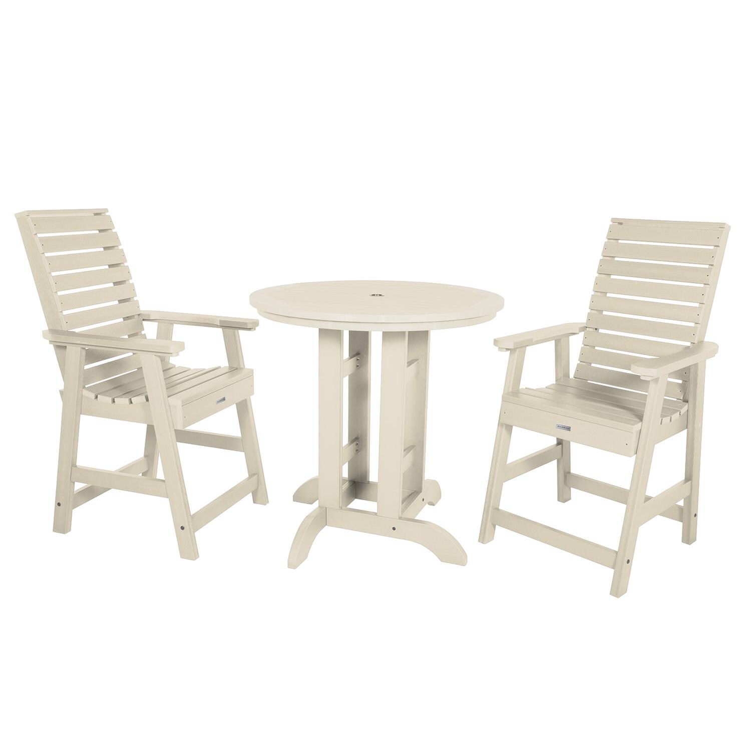 Elm Pointe 3 Pc Recycled Plastic Round Counter Dining Set in Whitewash By Lakeview Outdoor Designs - White Background thumbnail