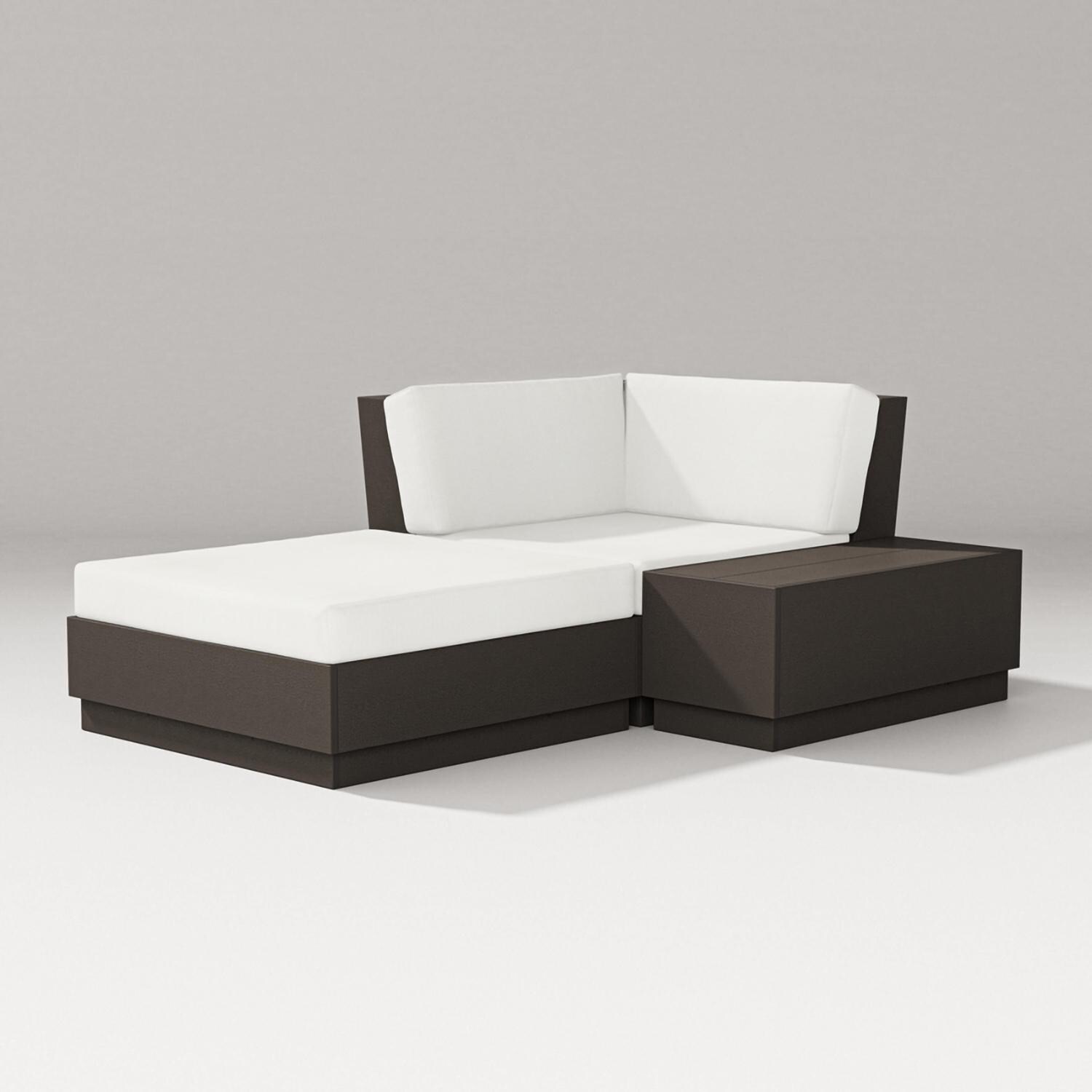 Elevate 3 Pc Recycled Plastic Corner Chaise Lounge Seating Set in Vintage Coffee /Natural Linen By PW Designer Series