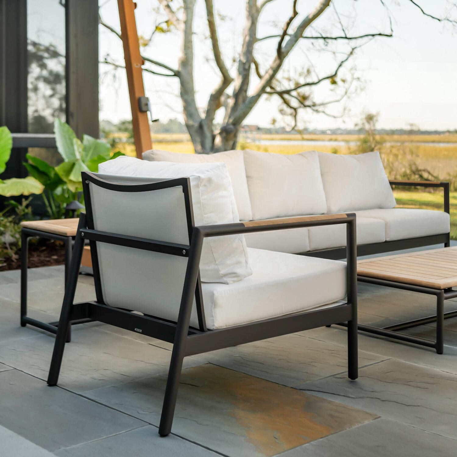 Teak + Table Paros Club Chair in Sand - W/ Sofa and Coffee Table - Lifestyle thumbnail