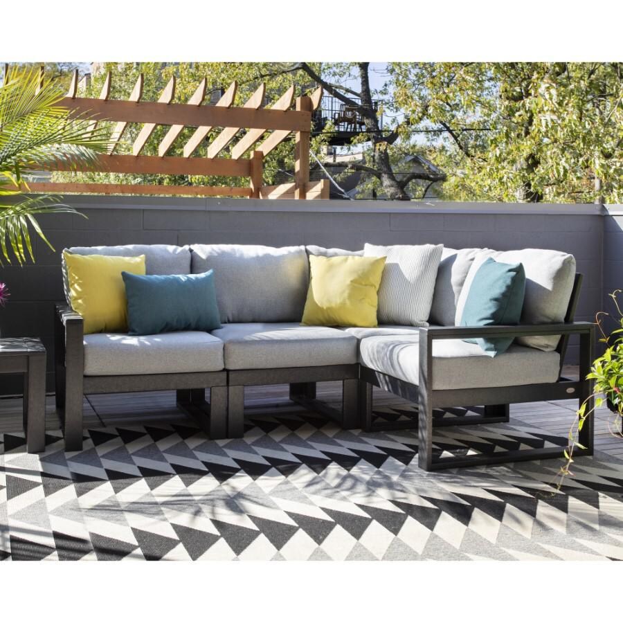 POLYWOOD EDGE 4-Piece Modular Deep Seating Set in Slate Grey / Natural Linen - Lifestyle