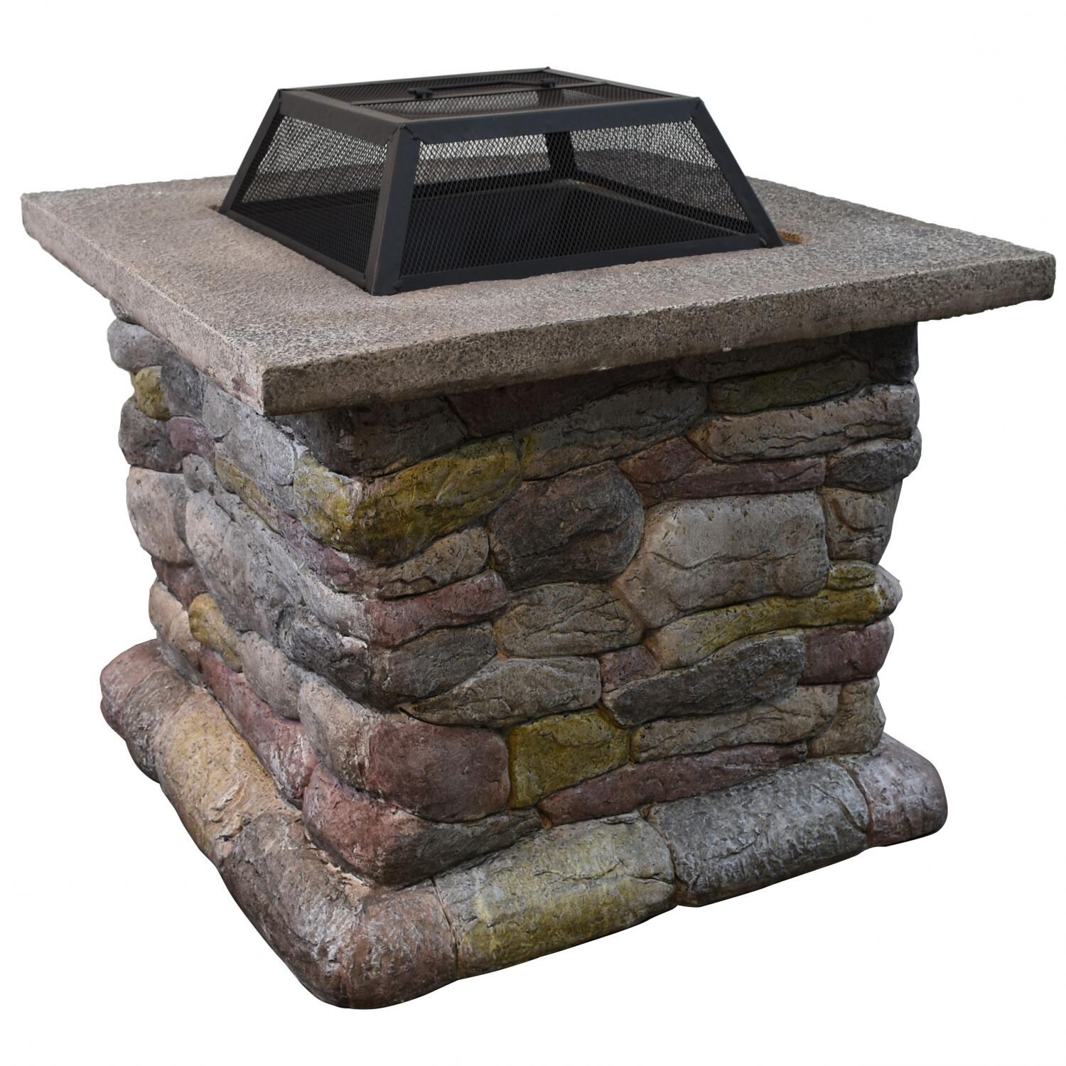 Astella 30-Inch Square Wood Burning Fire Pit - Faux Rock - FP400 - Angle thumbnail