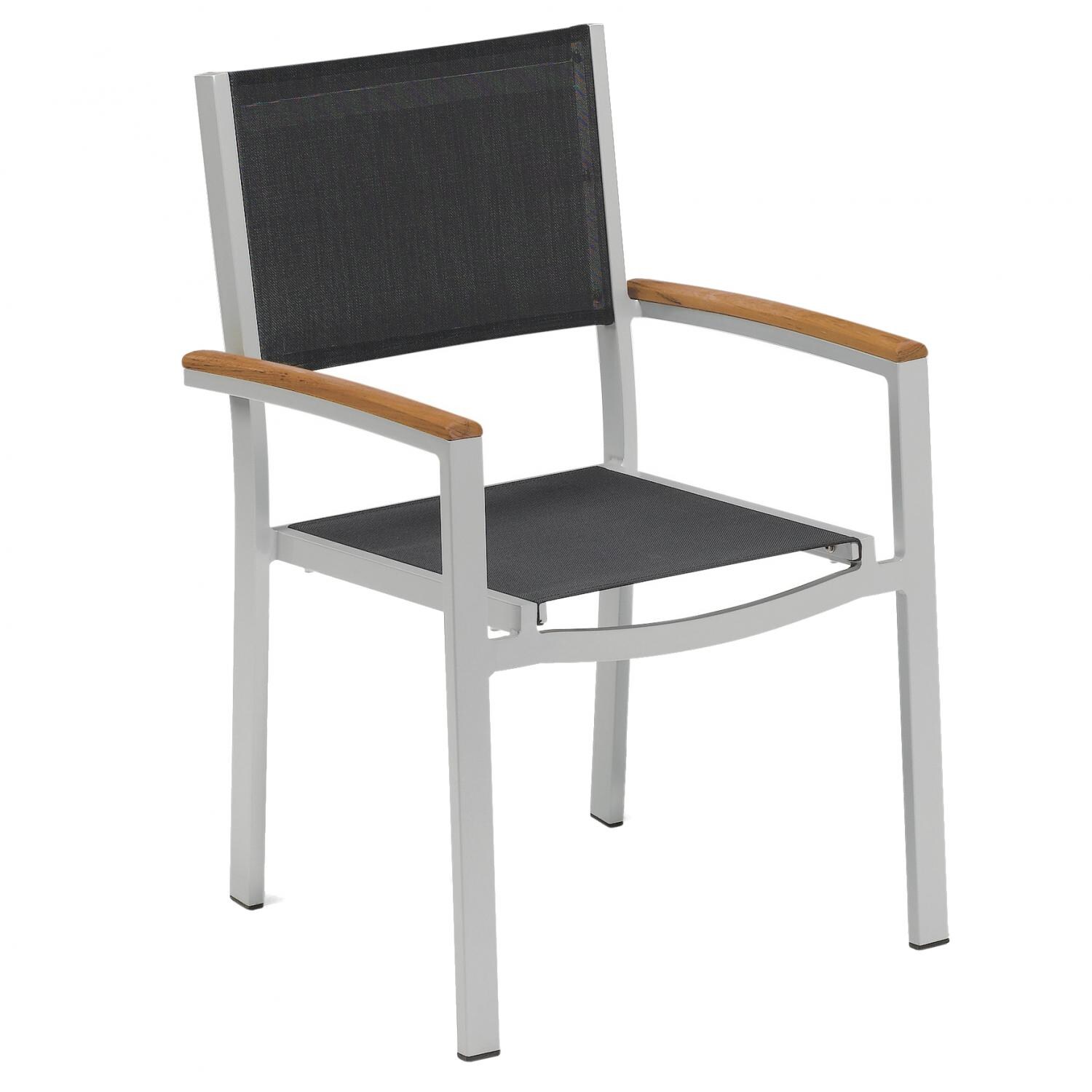 Travira Aluminum Patio Dining Arm Chair W/ Tekwood Natural Arm Caps - Black Sling thumbnail