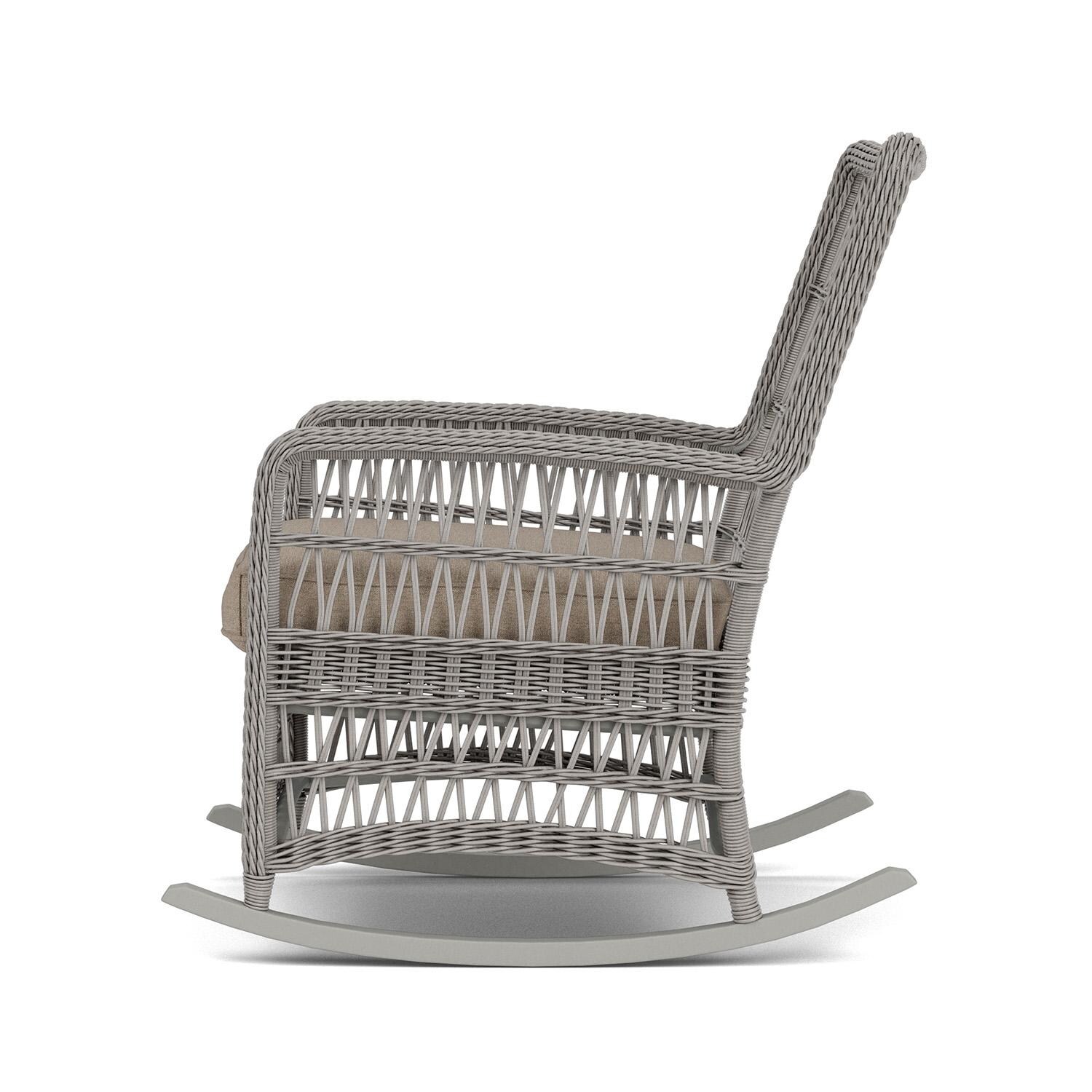 Lloyd Flanders Mackinac High Back Porch Rocker in Putty Finish with Demo Oatmeal fabric - Left Side thumbnail