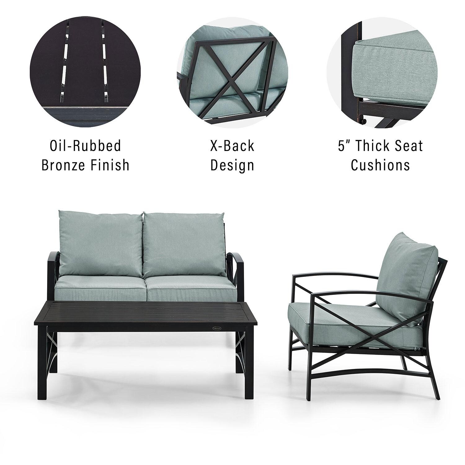 Ultimate Patio UP-82247BZ-MI 3Pc Outdoor Loveseat Patio Furniture Set in Mist - Features - Diagram thumbnail