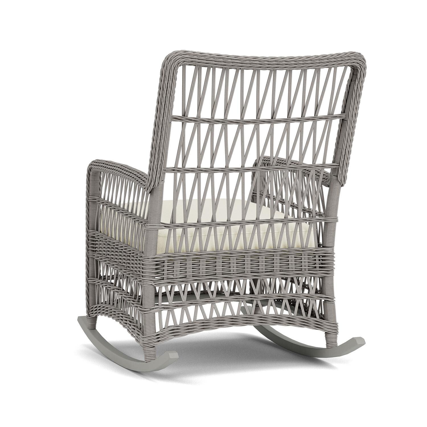 Lloyd Flanders Mackinac High Back Porch Rocker in Putty Finish with Sailcloth Salt fabric - Rear Left thumbnail